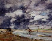 尤金 布丹 : Shore at Low Tide, Rainy Weather, near Trouville